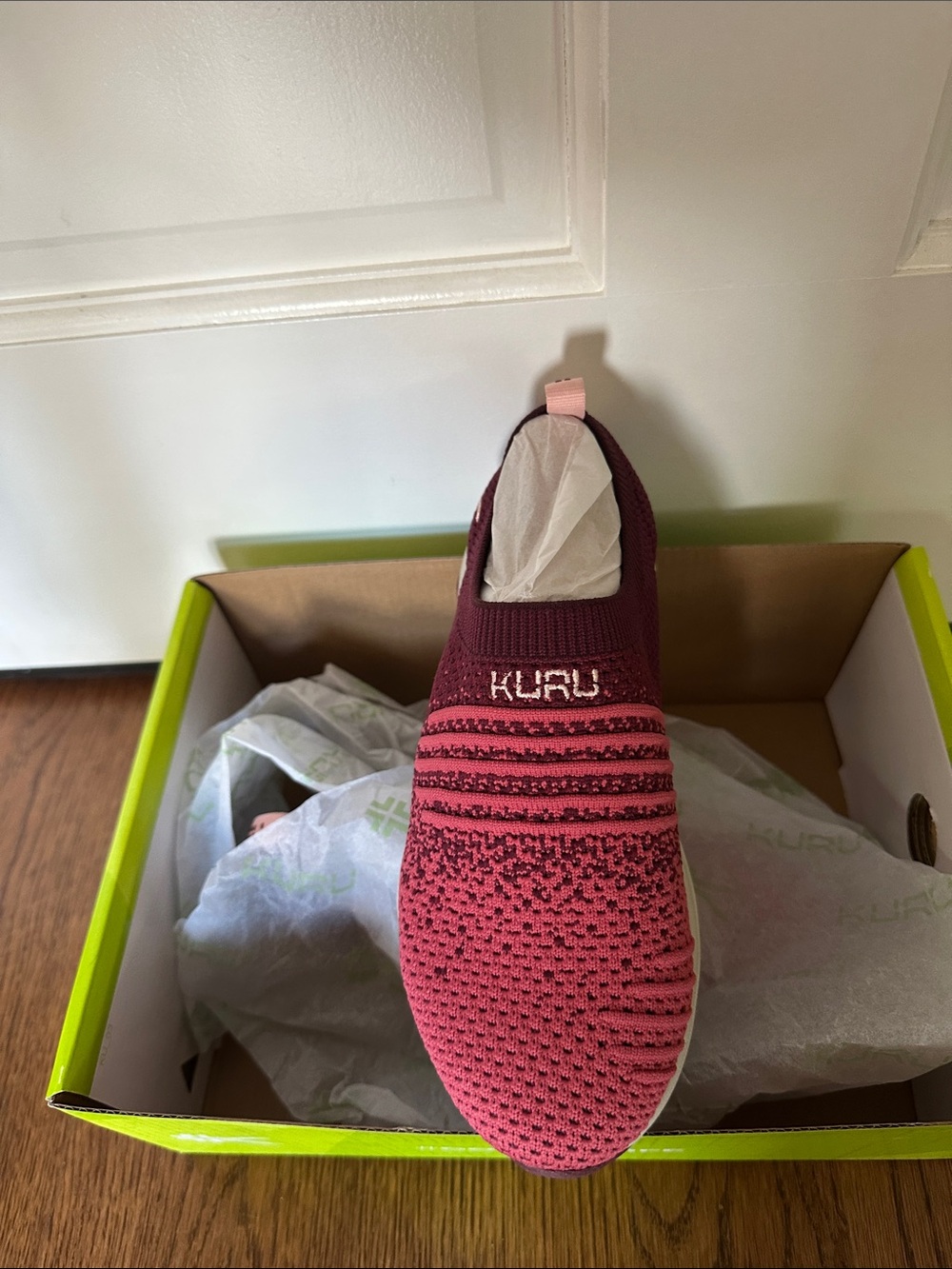 KURU Women's Slip-On Knit Sneaker — Burgundy to Pink Gradient